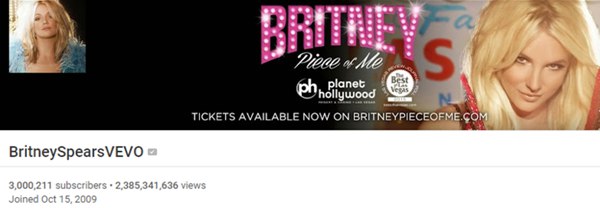 Бритни Спирс. На официальном канале Бритни на YouTube свыше 2 миллиардов просмотров!