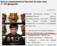 «Доспехи Бога-3: Миссия Зодиак» продолжает лидировать в Российском прокате