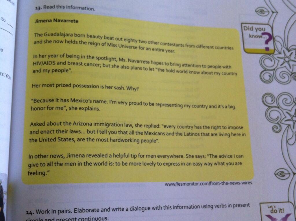 Химена Наваррете. Химена появилась в книгах для изучения английского языка.